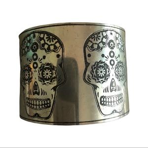 Silver sugar skull cuff bracelet